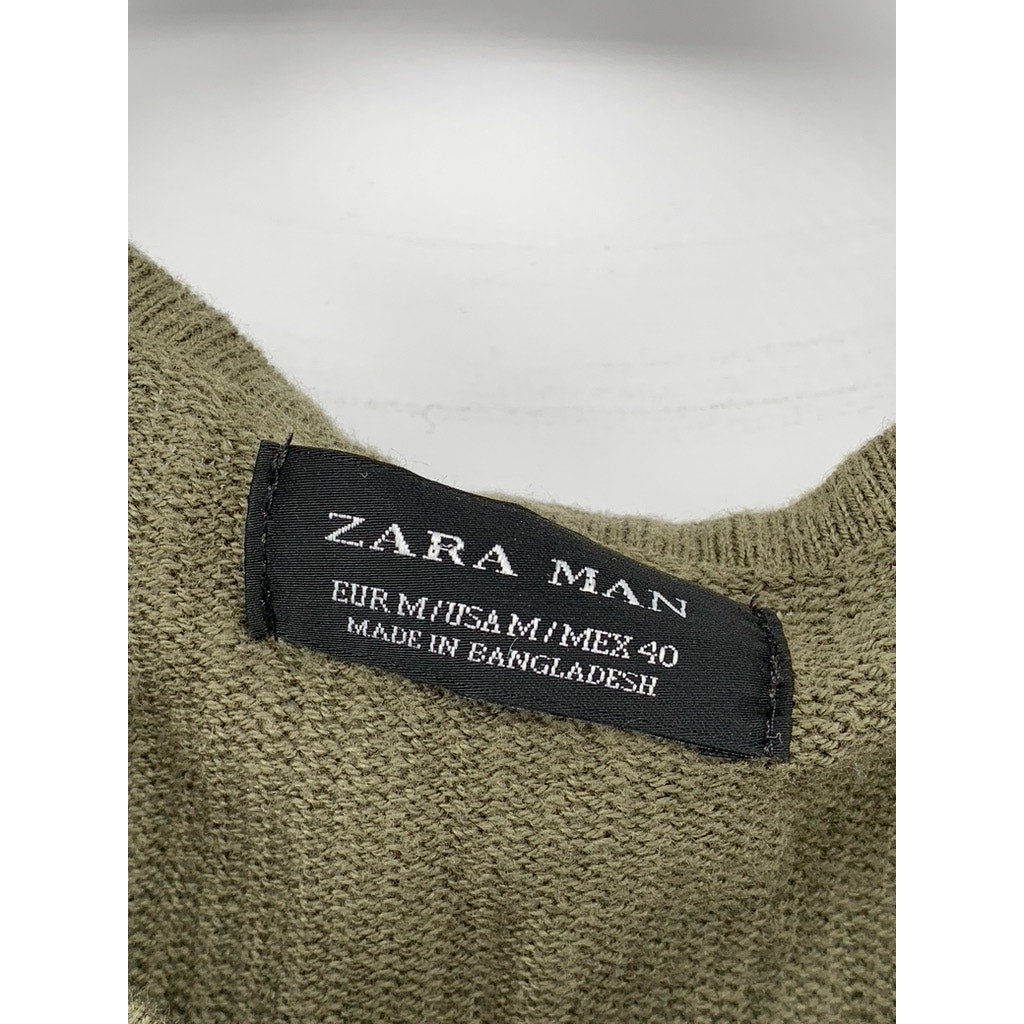 ZARA Men's Olive Green Knit Long Sleeve Casual Henley Shirt SZ M