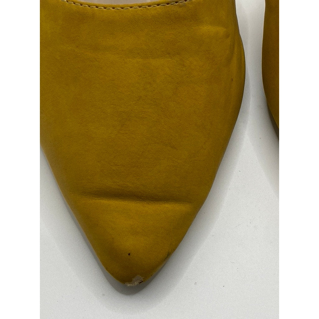 HARBORSIDES Women's Mustard Yellow Paxton Pointed-Toe Ankle-Strap Flats SZ 7.5