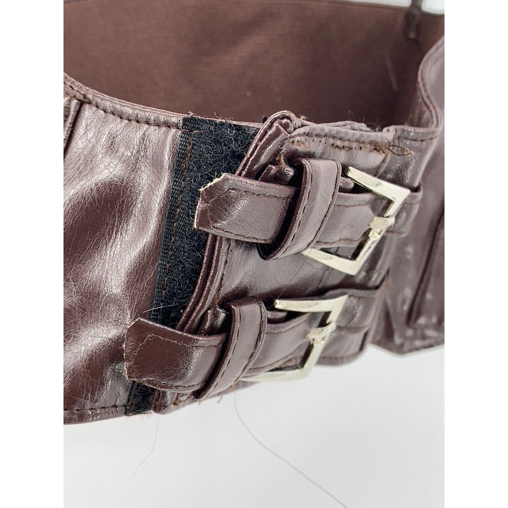 UNBRANDED Women's Brown Faux-Leather Adjustable Waist Belt SZ S
