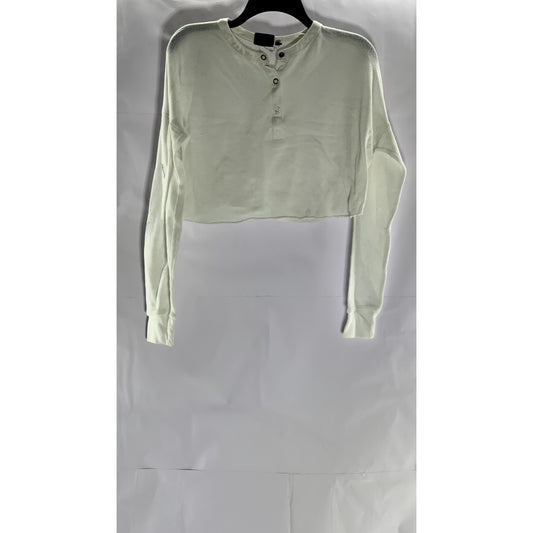 OUT FROM UNDER Women's White Snap-Button Henley Long Sleeve Top SZ S