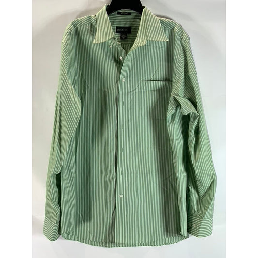 EDDIE BAUER Men's Tall Green Striped Relaxed-Fit Button-Up Shirt SZ L/T