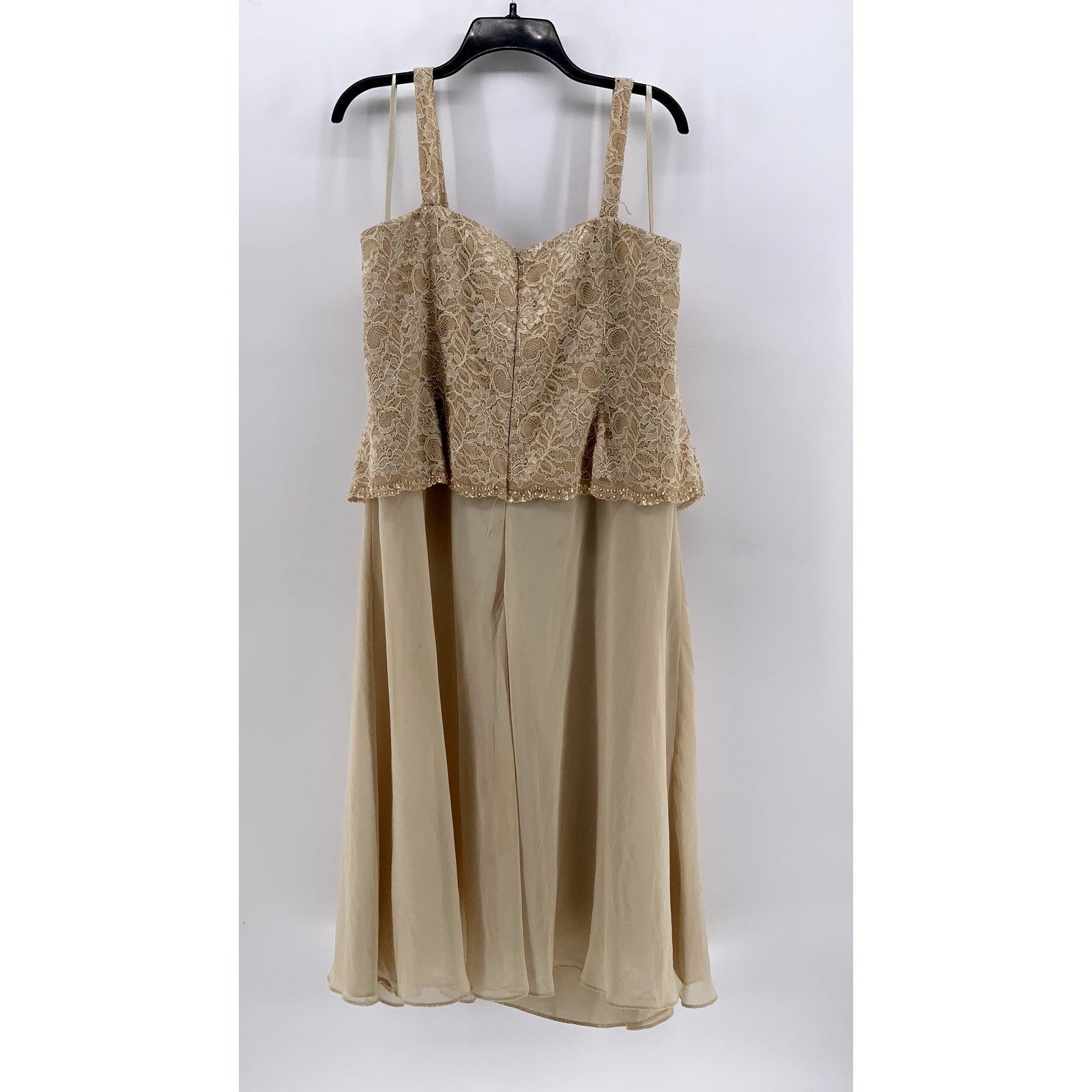 KAREN MILLER NY Women's Tan Embroidered Sequin-Beaded Formal Dress SZ 16