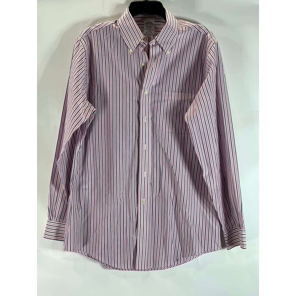 BROOKS BROTHERS Men's Pink Striped Original Polo Regent Regular-Fit Shirt SZ15.5