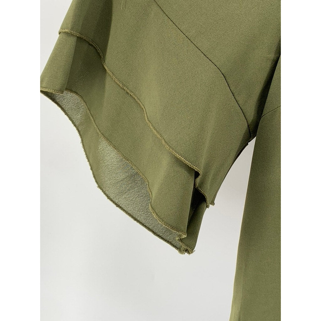 SHEIN CURVE Women's Plus Olive Green Ruffle-Hem Short Sleeve Dress SZ 4XL