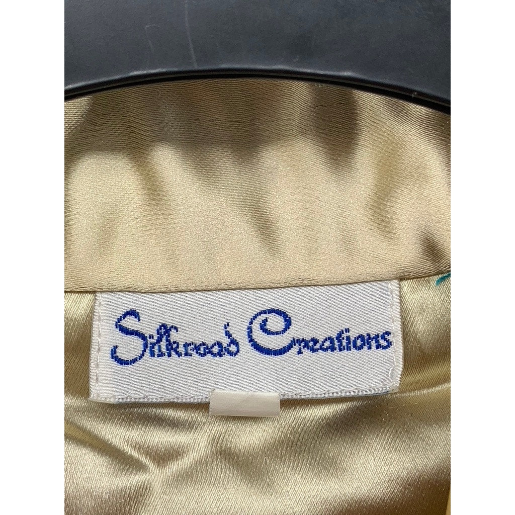 SILKROAD CREATIONS Women's Beige Satin Floral Print Cheongsam Dress SZ 40(US12)