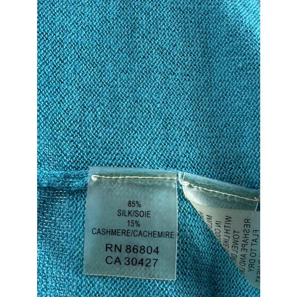 MAGASCHONI Women's Blue Ribbed Trim Silk-Cashmere Open-Front Cardigan SZ S