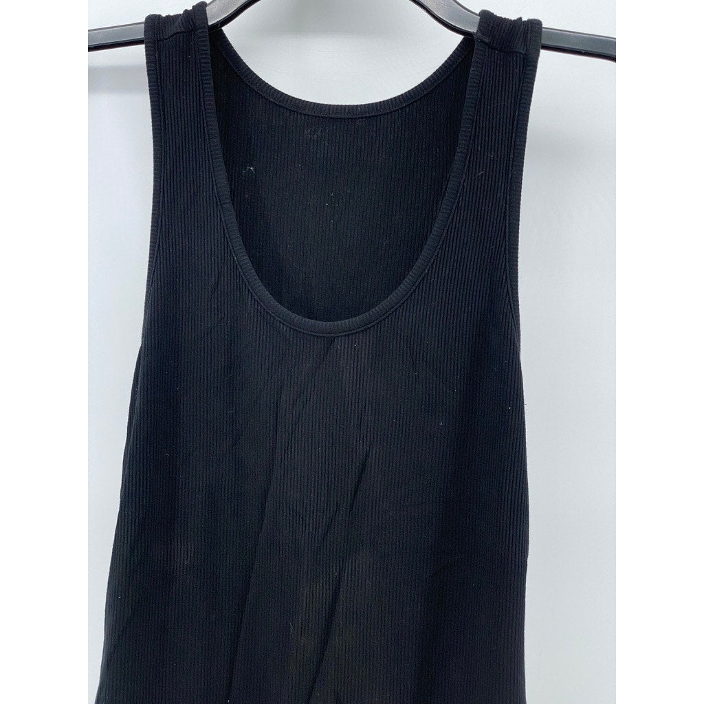 MANGOPOP Women's Black Ribbed Scoop-Neck Sleeveless One-Piece Bodysuit SZ S