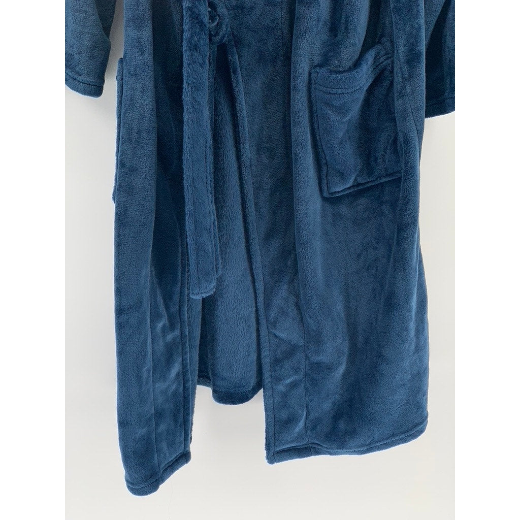 DAVID ARCHY Men's Blue Fleece Embroidered Robe SZ L/XL