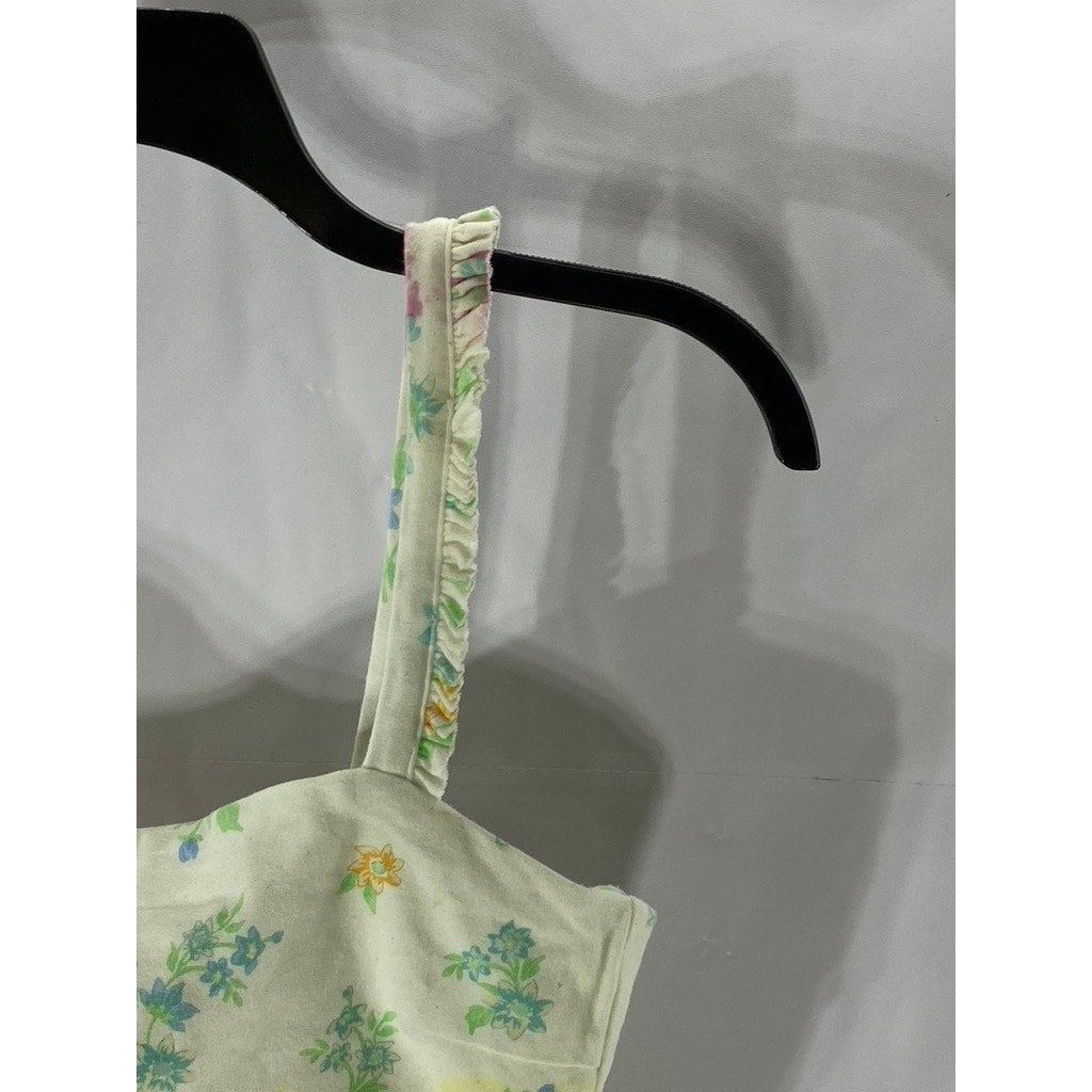 SINCERELY JULES X BANDIER Women's White-Yellow Floral Ruffle-Sleeve Bralette SZM
