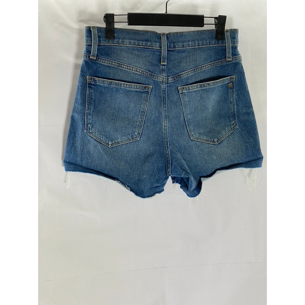 MADEWELL Women's Dark Blue Distressed Button-Fly High-Rise Denim Shorts SZ 26