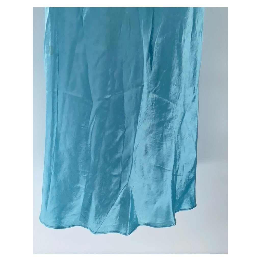 VINCE. Women's Light Blue Satin Double V-Neck Maxi Slip Dress SZ XS