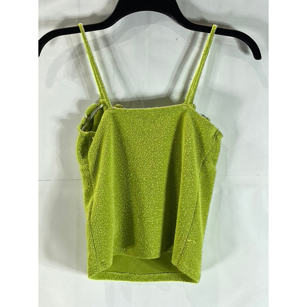 URBAN OUTFITTERS Women's Green Terry Ruched Spaghetti Strap Tank Top SZ S