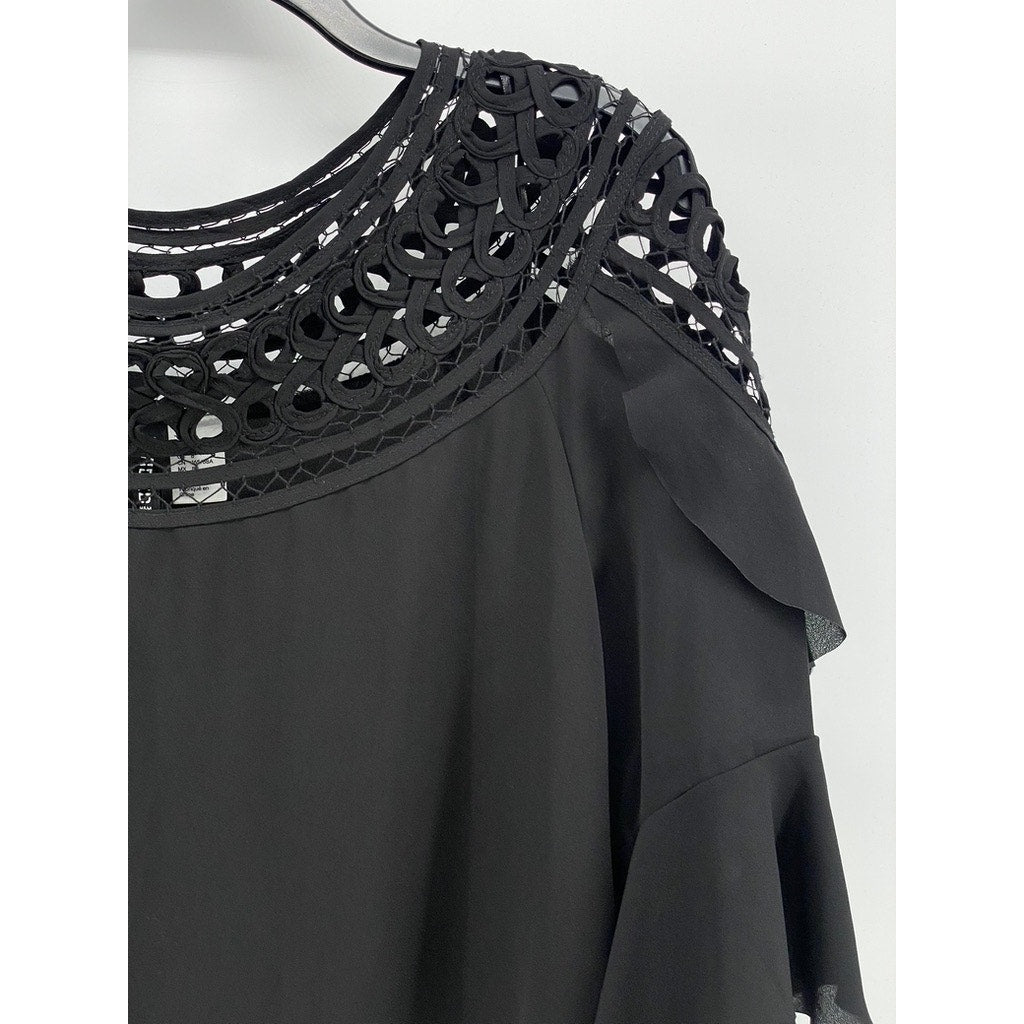 DIVIDED BY H&M Women's Black Crewneck Cutout Short Sleeve Layered Cape Top SZ 8