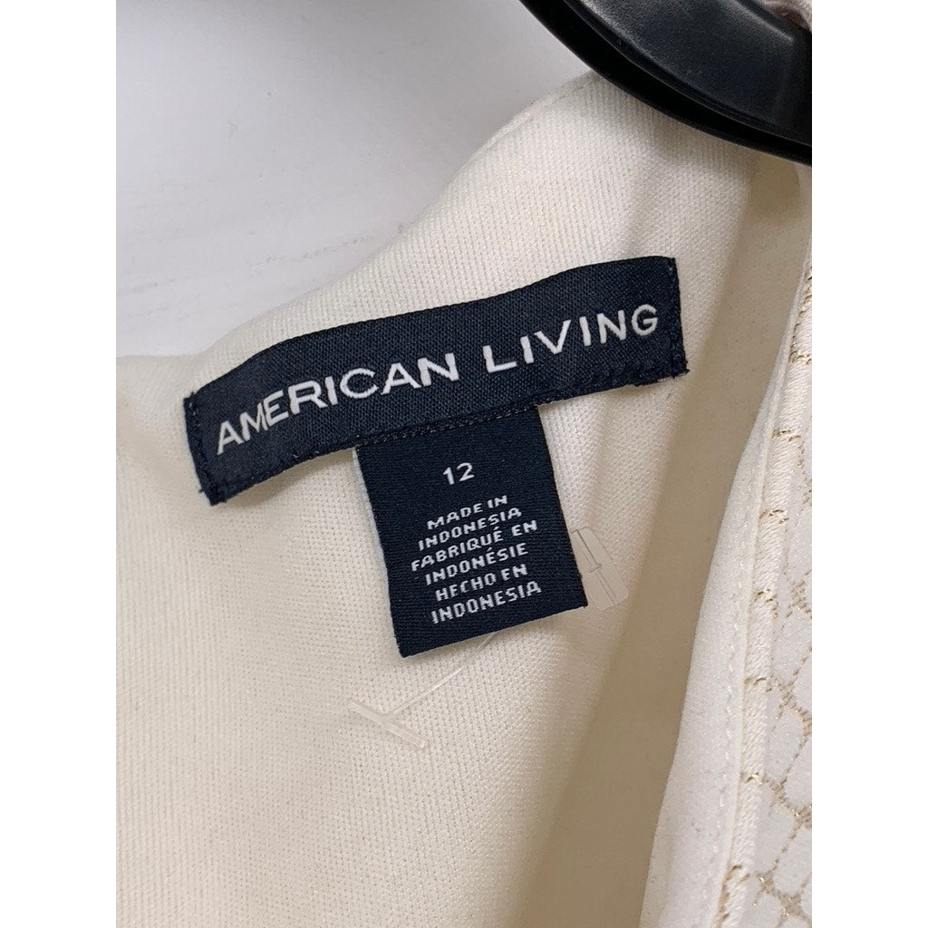 AMERICAN LIVING Women's Cream Printed Sleeveless Sheath Dress SZ 12