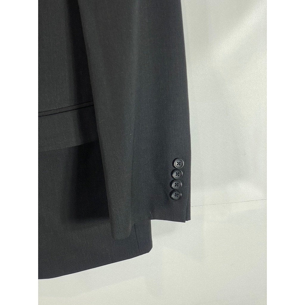 PRONTO UOMO PLATINUM Men's Solid Black Wool Modern-Fit Two-Button Blazer SZ 42R
