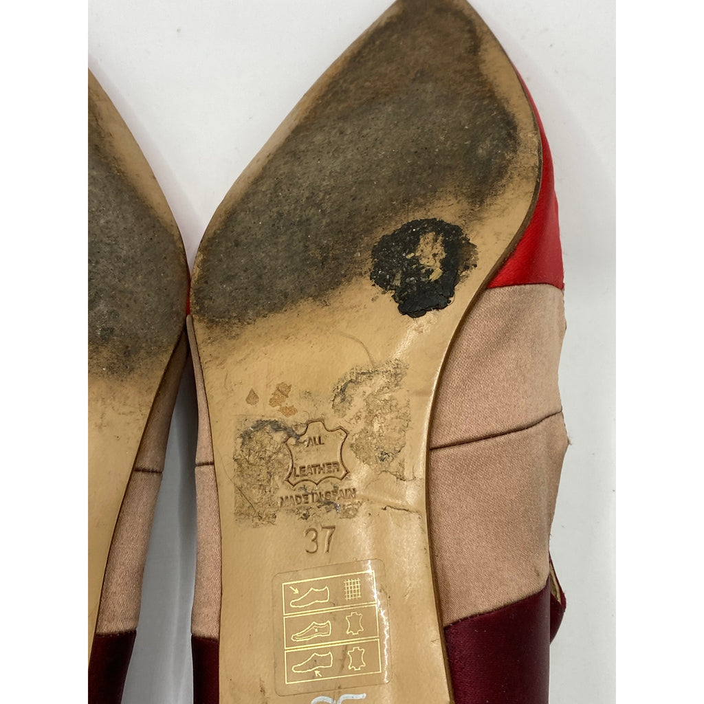 KURT GEIGER Women's Red Satin Pointed-Toe Strappy Wedge Mary Jane Shoes SZ 7