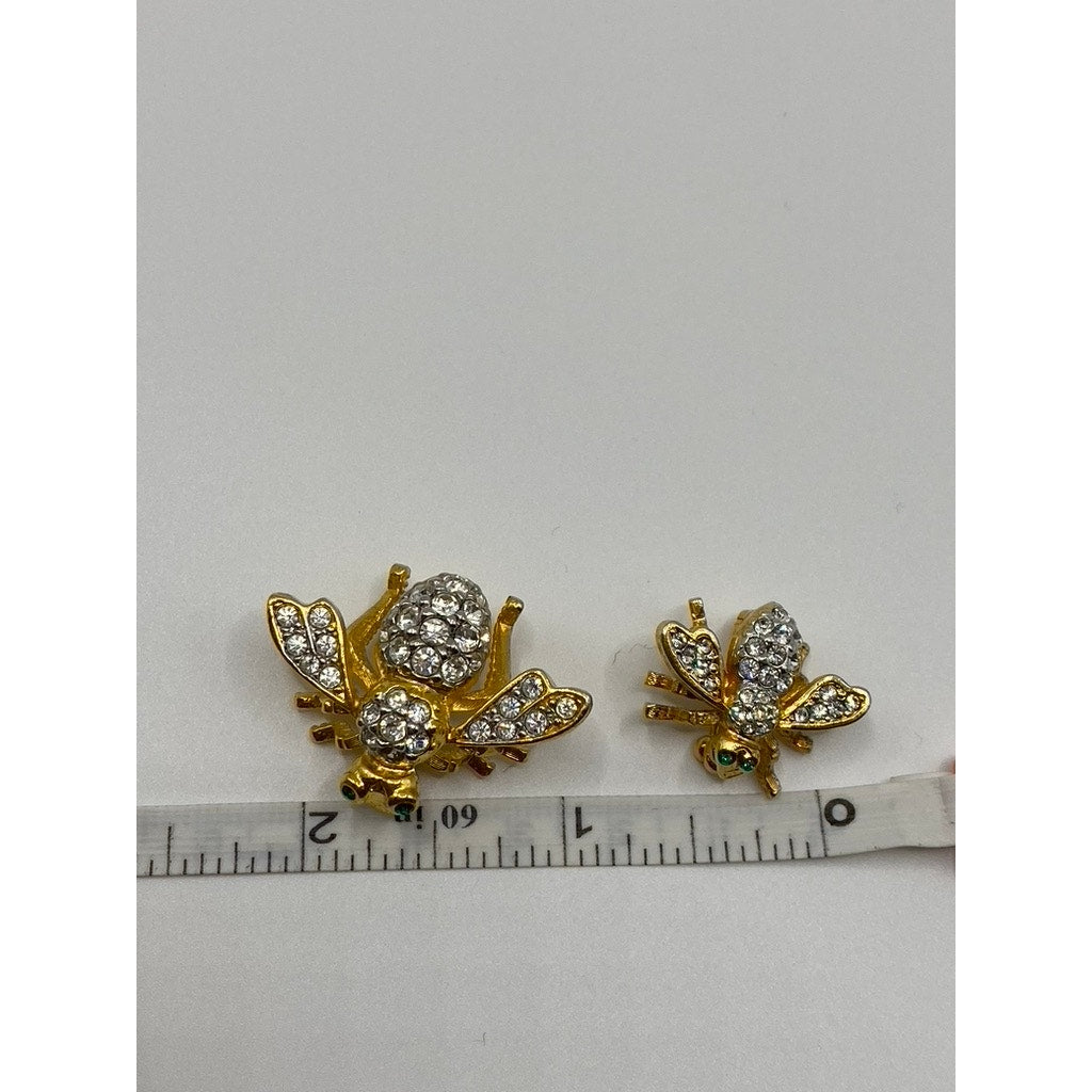 JOAN RIVERS Rare 2pc Vintage Bumble Bee Rhinestone Pins Brooch