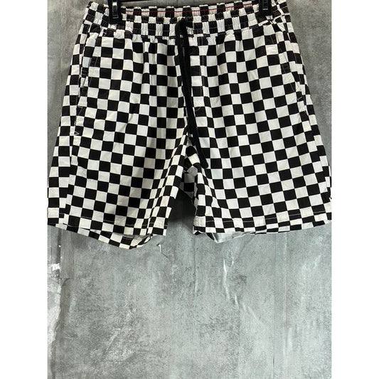 VANS Men's Black/White Checkerboard Range Relaxed Elastic Pull-On Shorts SZ S