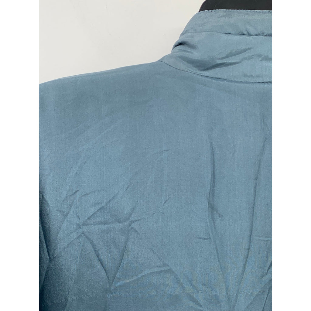 ROBERT STOCK Men's Vintage Blue Silk Pleated Zip-Up Bomber Jacket SZ M