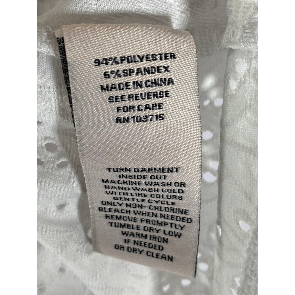 NANETTE LEPORE Women’s White Eyelet Short Sleeve Crewneck Peplum Top SZ S
