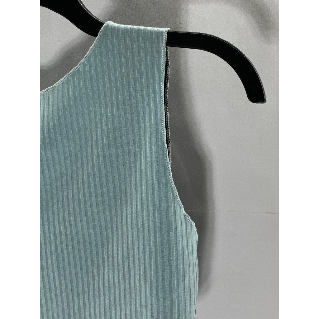 UNBRANDED Women's Blue-Black Colorblock Ribbed Scoop-Neck Crop Tank Top SZ S