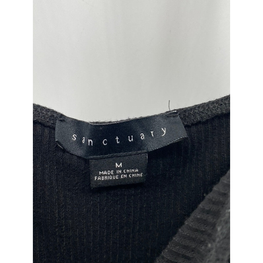 SANCTUARY Women's Black Rib Knit Straight-Neck Pull-On Cropped Jumpsuit SZ M