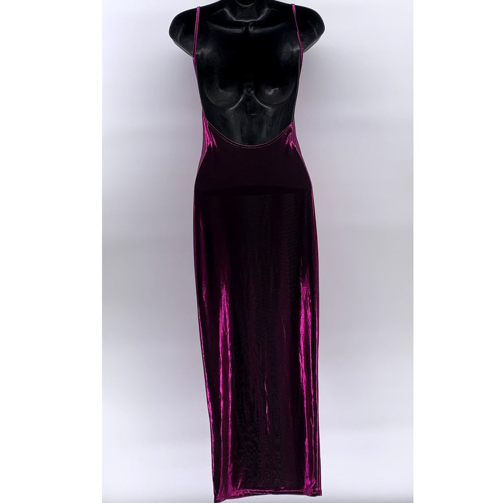 UNBRANDED Women's Purple Metallic Scoop-Neck Backless Spaghetti Strap Dress SZ M