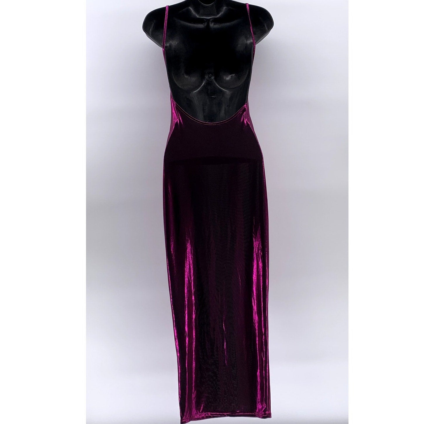 UNBRANDED Women's Purple Metallic Scoop-Neck Backless Spaghetti Strap Dress SZ M