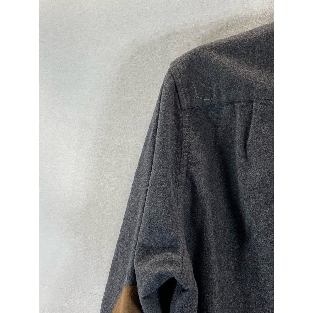 J. CREW Men's Charcoal Faux-Leather Elbow-Patch Button-Up Long Sleeve Shirt SZXS