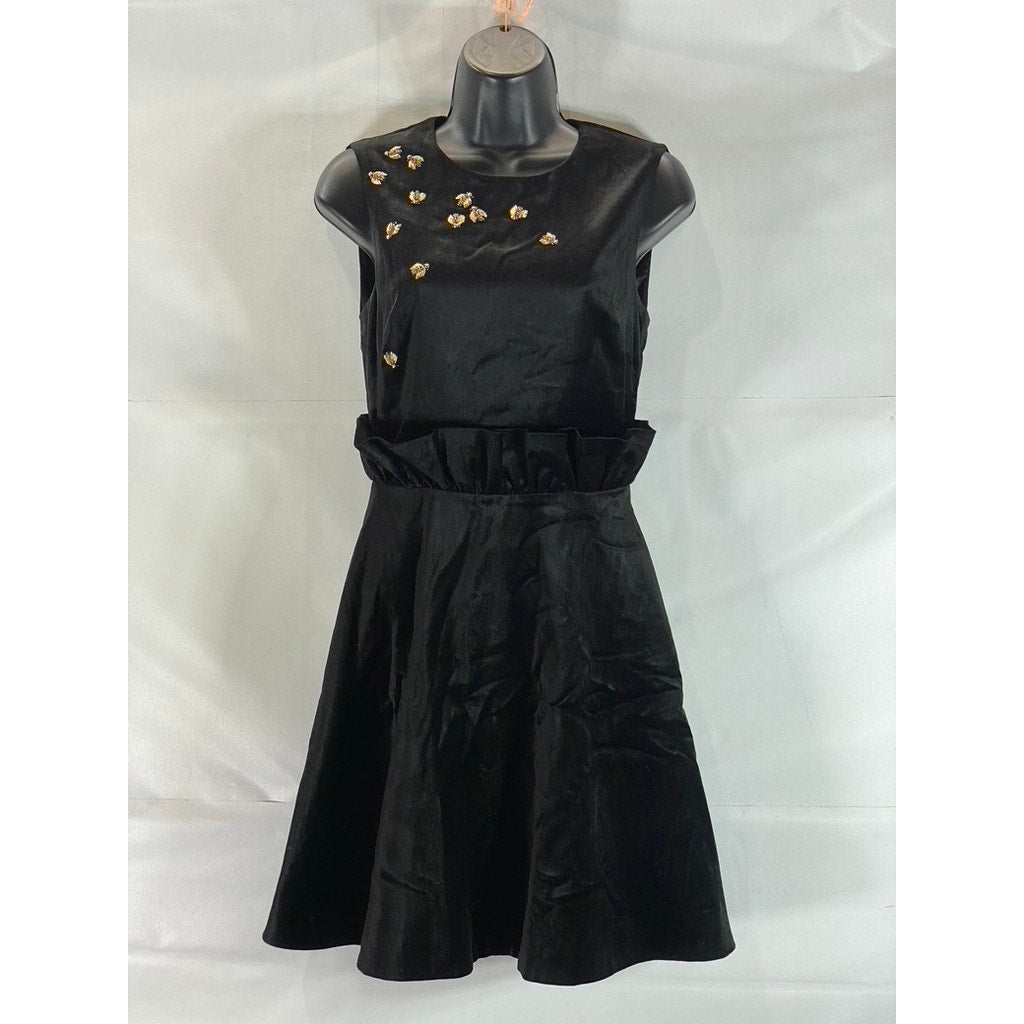 TED BAKER LONDON Women's Black Velvet Celeena Queen Bee Ruffle Dress SZ 0 (US2)