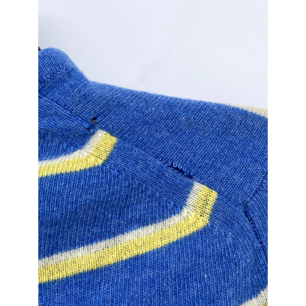 UNBRANDED Women's Blue-Yellow Striped Knit Long Sleeve Crewneck Sweater SZ S