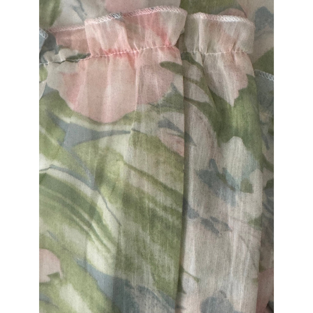 Women's Green Floral Print Tiered Tie-Strap Square-Neckline Mini Dress SZ S