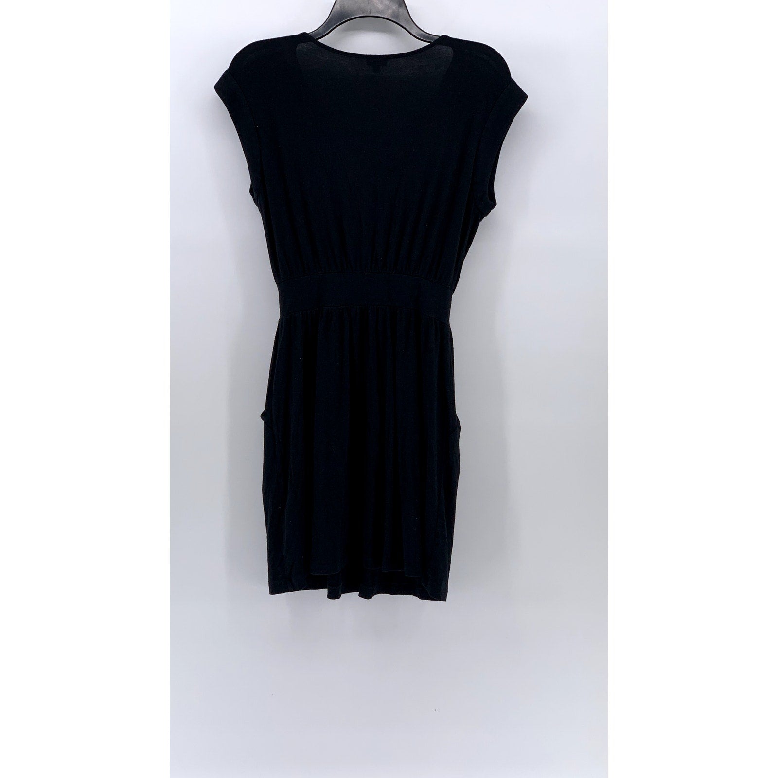 THEORY Women's Black Solid Crewneck Cap Short Sleeve Pocket Mini Dress SZ S