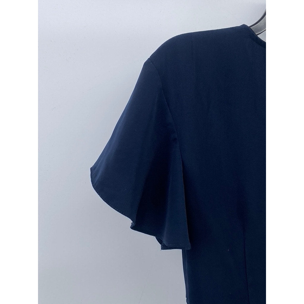 POMELO Women’s Navy Blue Front Knot Short Sleeve Crop Top SZ L