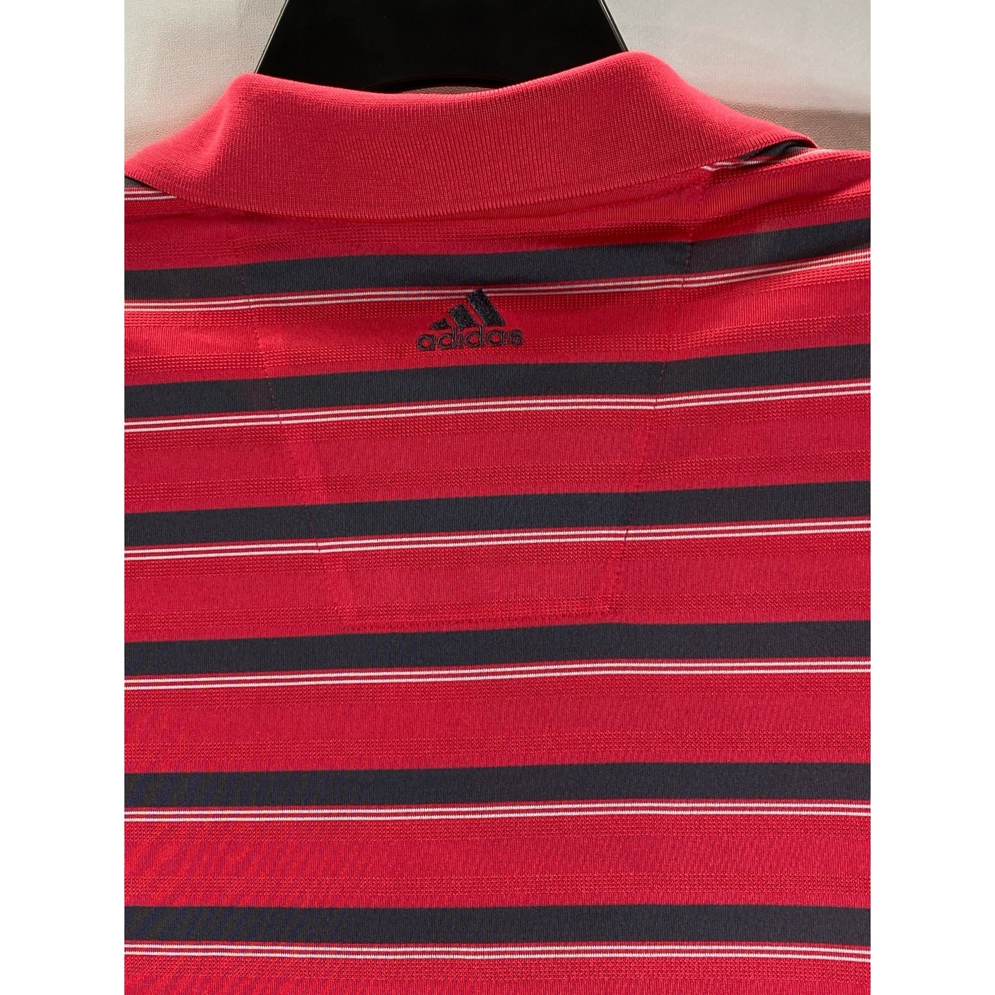 ADIDAS Men's Red Striped Climalite Regular-Fit Short Sleeve Polo SZ L