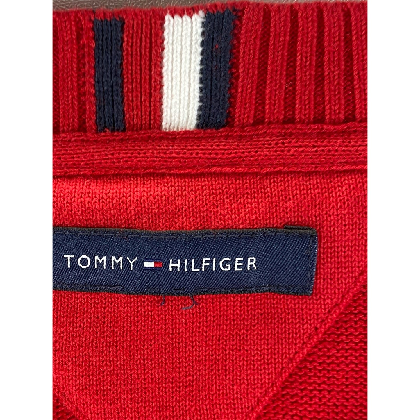 TOMMY HILFIGER Men's Red Cable-Knit Crewneck Flag Logo Pullover Sweater SZ M