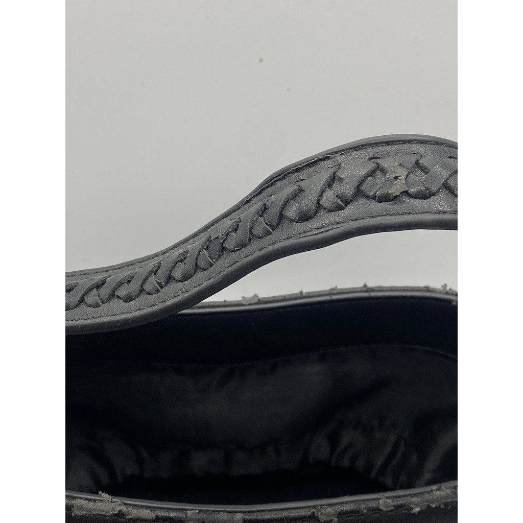 FREE PEOPLE Women’s Black Faux-Leather Braided-Strap Square Top-Handle Bag SZ OS