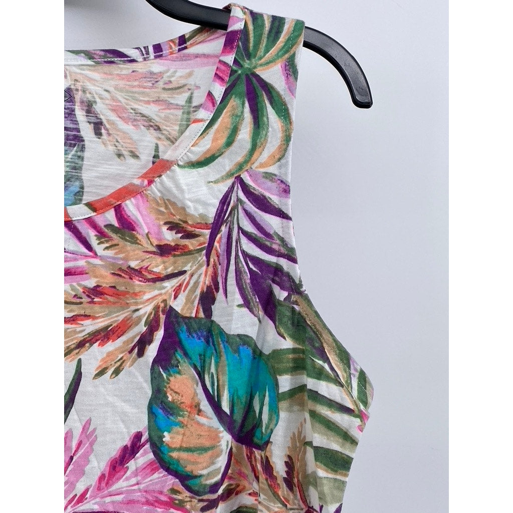 ST. JOHN'S BAY Women's White Multi Tropical Print Cotton Tank Top SZ L