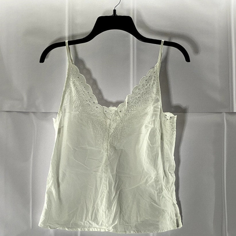 SPLENDID Women's White Taylor Eyelet V-Neck Adjustable-Strap Tank Top SZ M