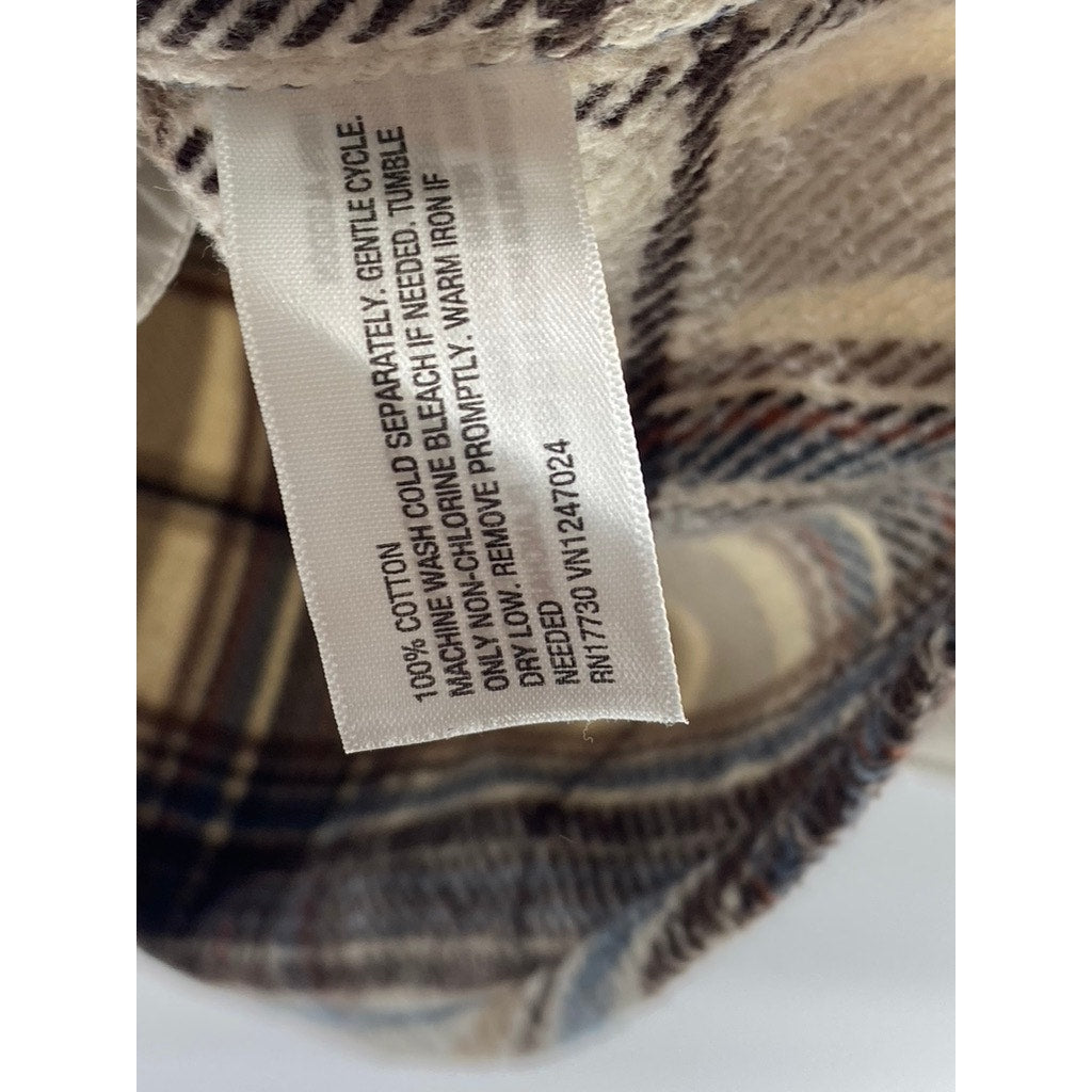 GOODFELLOW & CO Men's Beige-Brown-Blue Plaid Button-Up Flannel Shirt SZ M