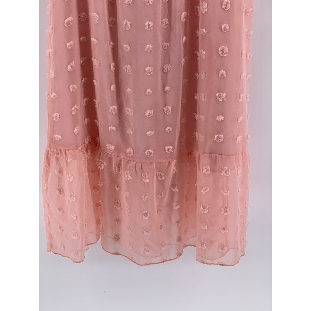 SHEIN Women's Light Pink Embroidered Short Sleeve Chiffon Midi Dress SZ 6