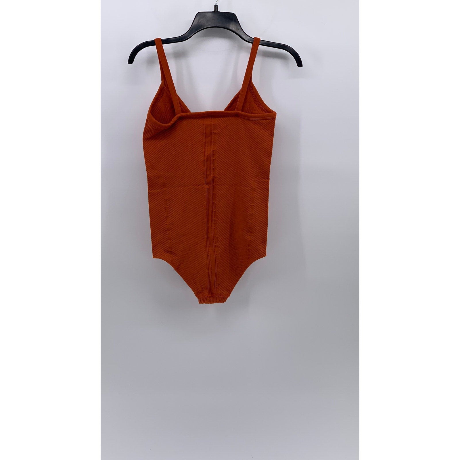 ANTHROPOLOGIE Women's Dark Orange Rib Stretch V-Neck One-Piece Bodysuit SZ XS/S