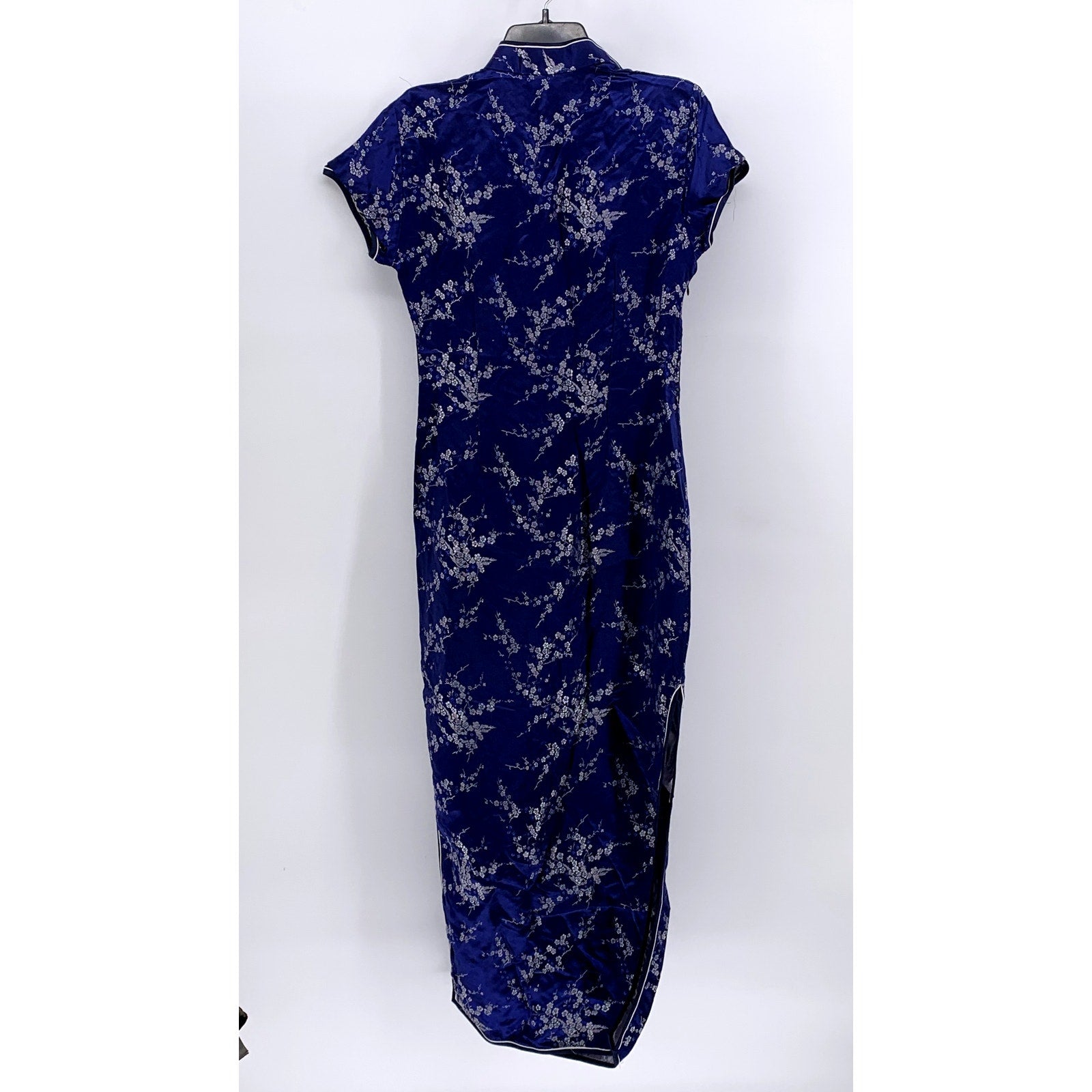 UNBRANDED Women's Dark Blue Satin Floral Print Cheongsam Dress SZ 38(US10)