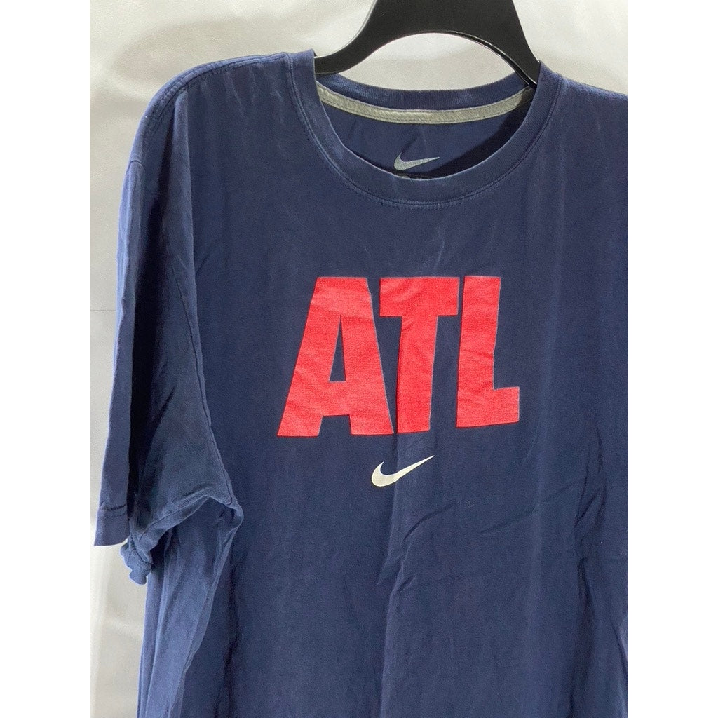 NIKE Men's Navy-Red ATL Logo Crewneck Regular-Fit Short Sleeve T-Shirt SZ L