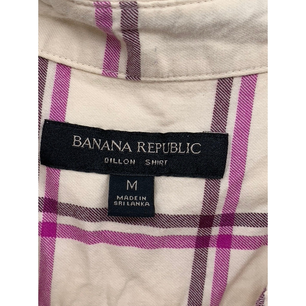 BANANA REPUBLIC Women's Cream-Purple Windowpane Dillon Button-Up Shirt SZ M