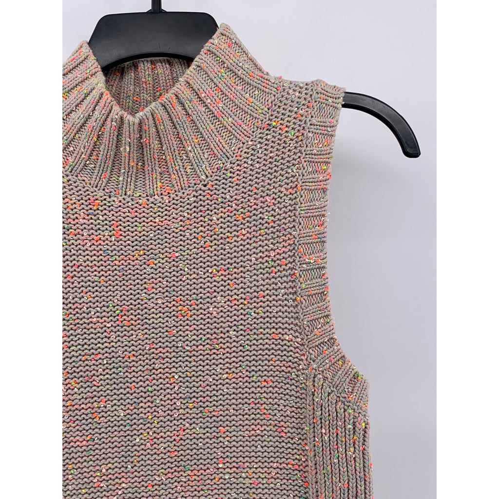 ANTHROPOLOGIE Women's Beige-Multi Mock-Neck Brea Confetti Sweater Vest SZ M