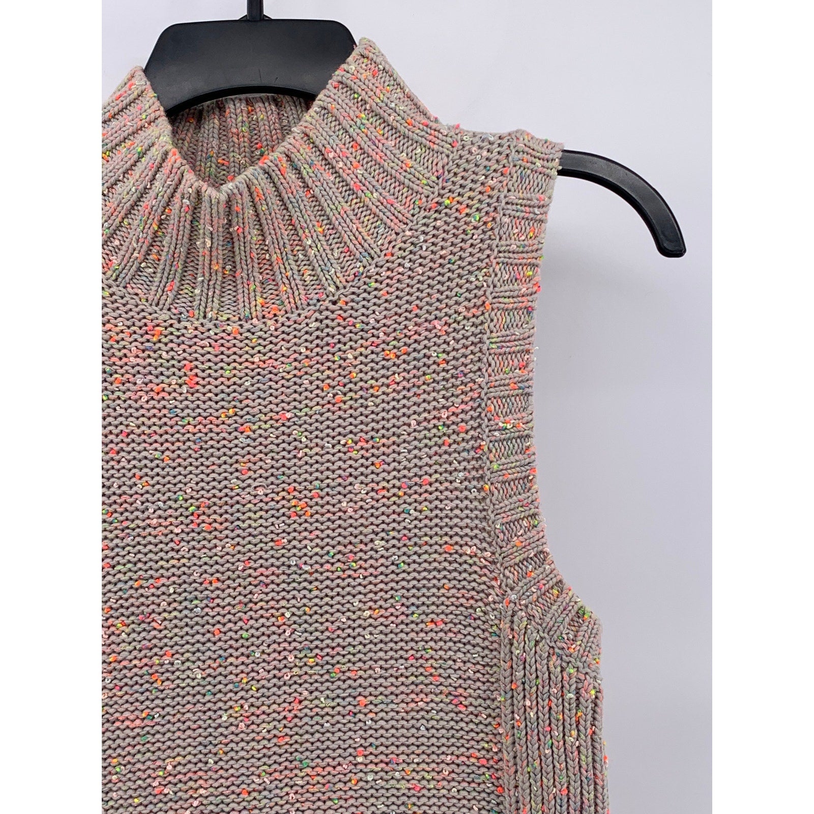 ANTHROPOLOGIE Women's Beige-Multi Mock-Neck Brea Confetti Sweater Vest SZ M