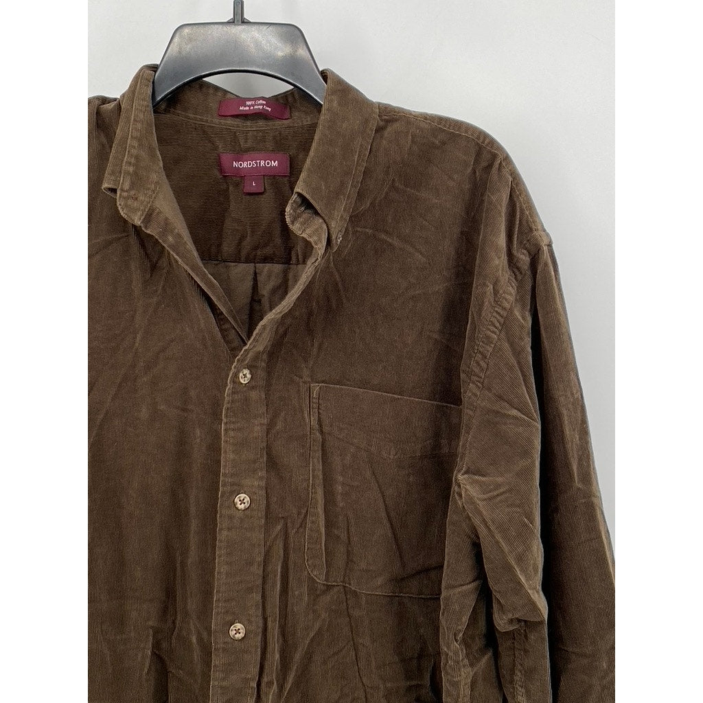 NORDSTROM Mens Button Down Chocolate Brown Corduroy Style SZ (L)