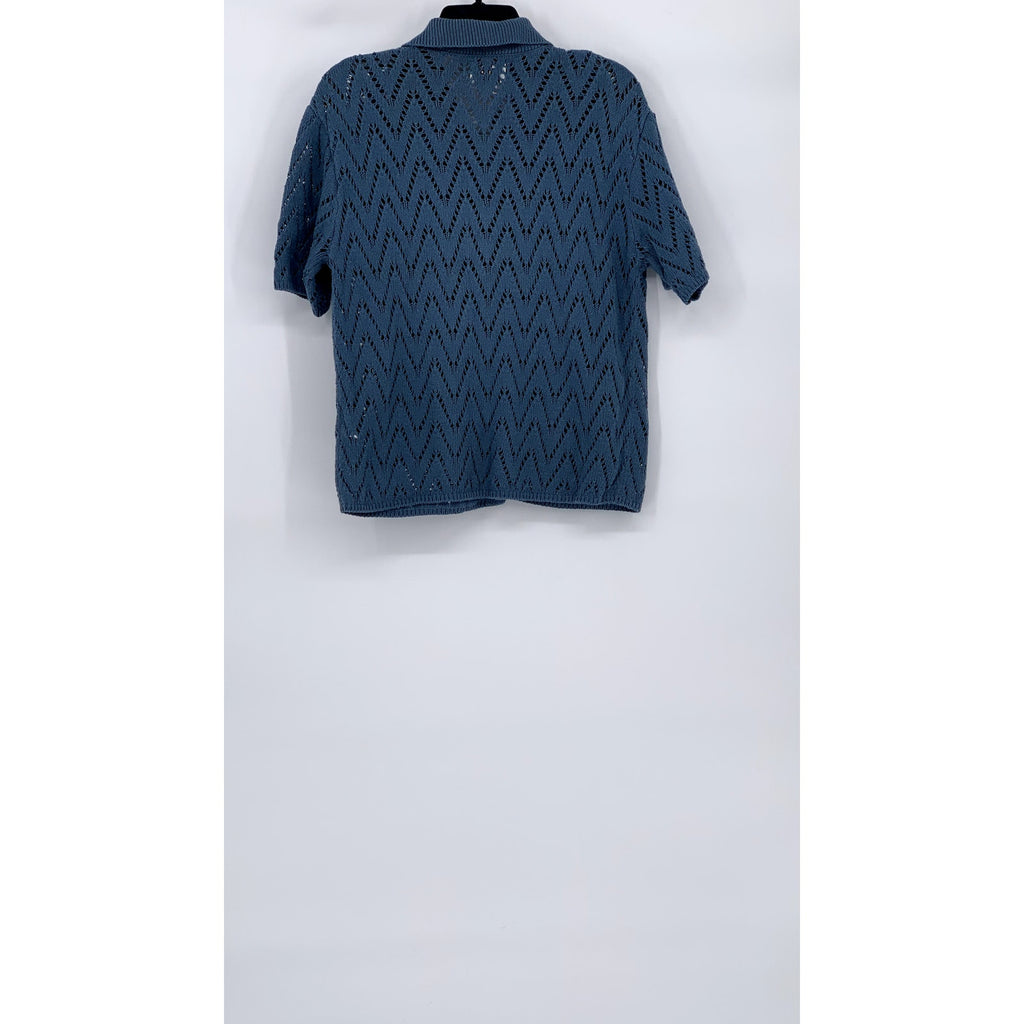 BDG Men's Blue Knit Define Polo Short Sleeve Button-Up Shirt SZ S