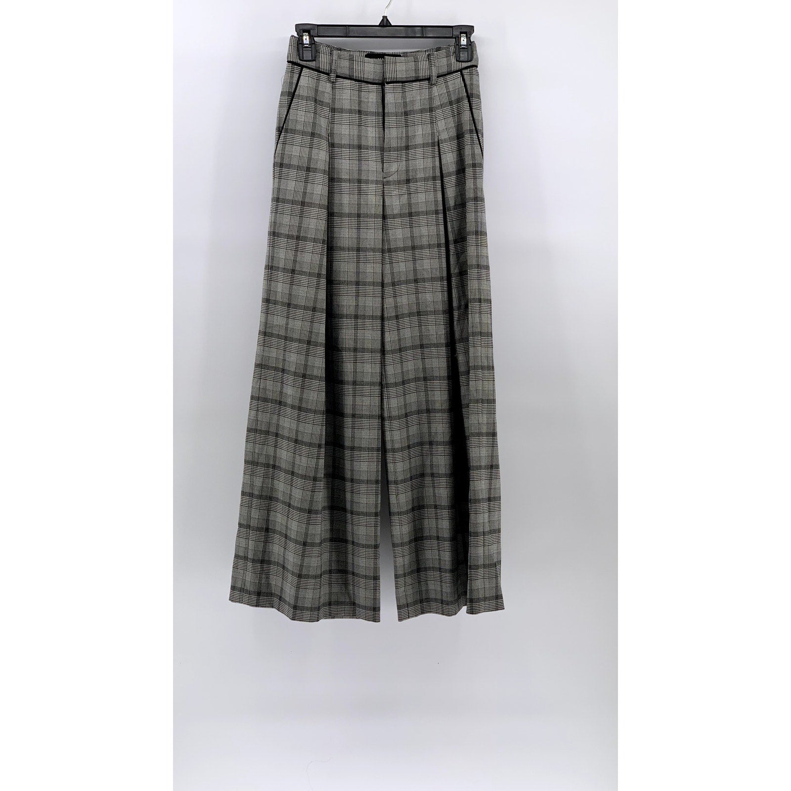 UNITED TOKYO Women's Gray Plaid High-Rise Wide-Leg Pants SZ 1